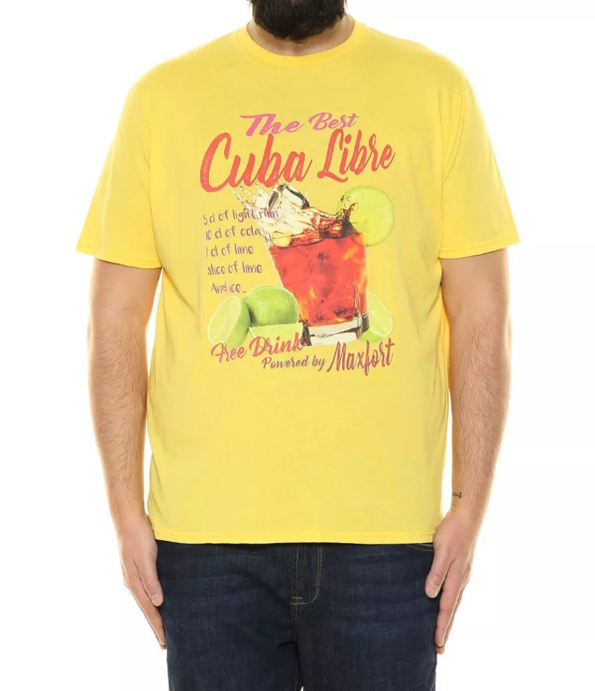 T-shirt imprimé cocktail Maxfort jaune flamboyant-4XL