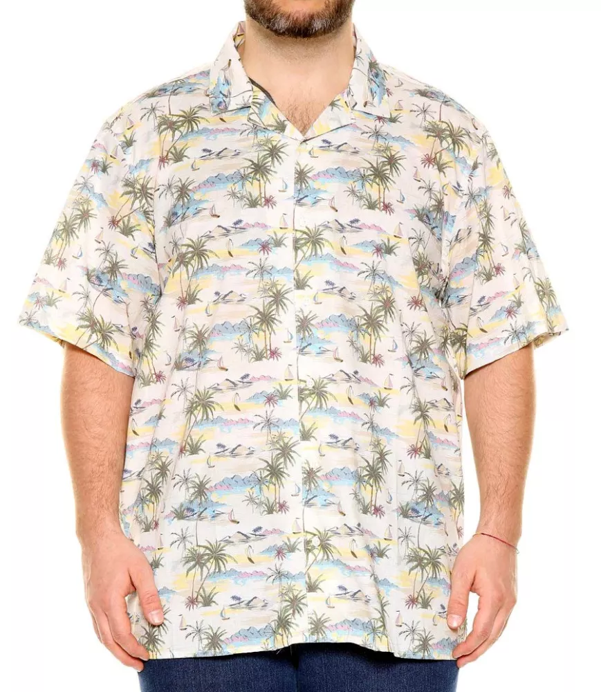 Chemise hawaïenne  manche courte blanc-cassé de 3XL à 8XL-3XL