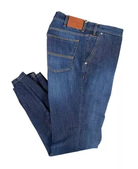 Pantalon jeans bleu délavé coupe droite 5 poches
