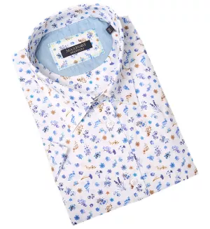 Chemise manche courte motif fleuri blanche de 3XL à 8XL