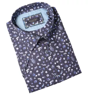 Chemise fleurie MAXFORT manche courte bleu marine