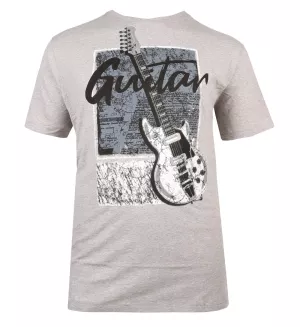 T-shirt guitare gris clair imprimé musical-3XL