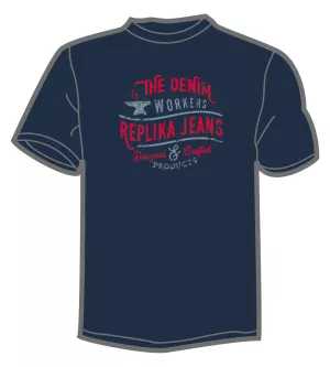 T-shirt col V bleu marine imprimé Denim Workers