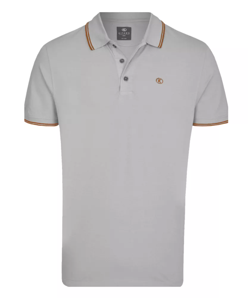 Polo manches courtes gris clair col contrasté-3XL