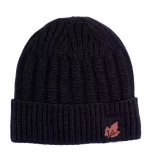 Bonnet hiver noir doublé motif feuille d