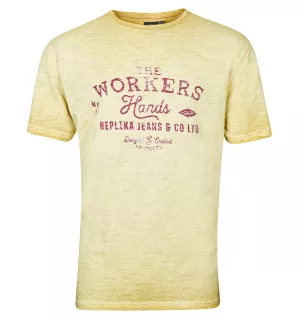 T-shirt vintage The Workers Hands Moutarde délavé 