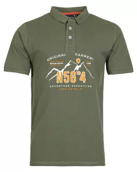 Polo N56°4 vert olive broderie montagne