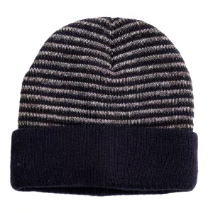 Bonnet ligné bleu marine taille unique doublure chaude hiver --