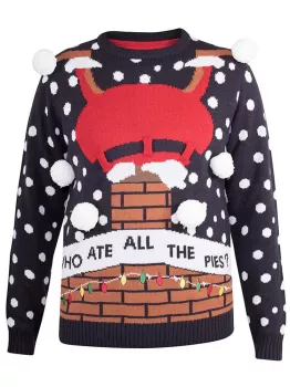 Pull bleu marine Noël Père Noël coincé