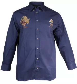 Chemise brodée militaire bleu denim au style affirmé