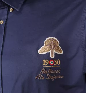 Chemise brodée militaire bleu denim au style affirmé-4XL