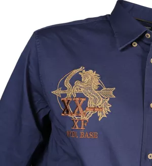 Chemise brodée militaire bleu denim au style affirmé-4XL