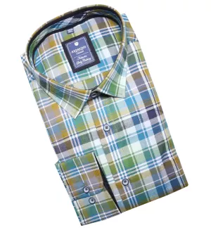 Chemise à Carreaux vert bleu et brun manches longues