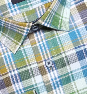 Chemise à Carreaux vert bleu et brun manches longues-5XL