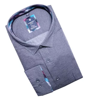 Chemise bleue imprimée petits motifs 