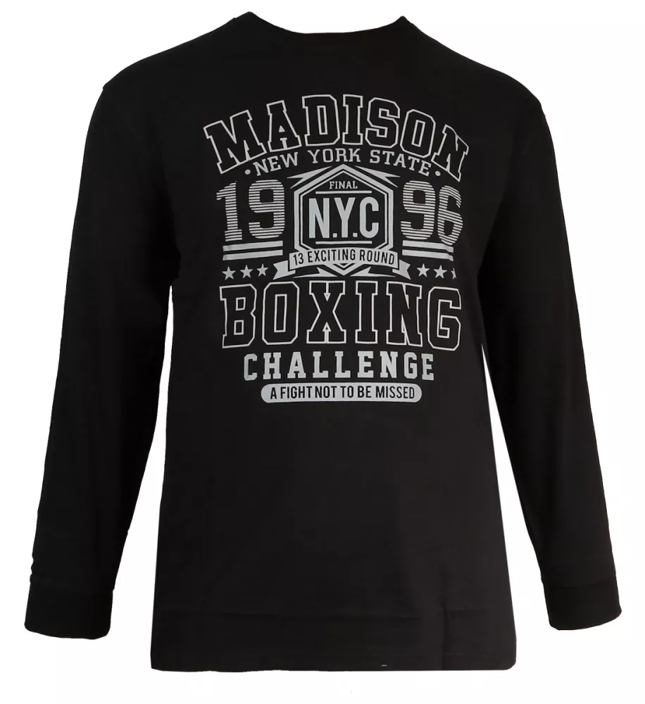 T-shirt long MADISON noir imprimé boxe-5XL