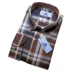 Chemise à carreaux blanc brun et gris manches longues