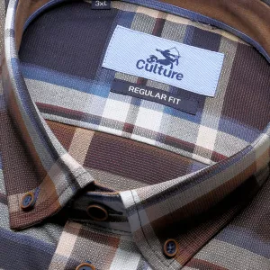 Chemise à carreaux blanc brun et gris manches longues-5XL