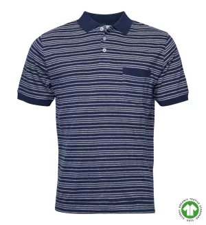Polo manche courte marine ligné blanc 2XL à 6XL coton responsable