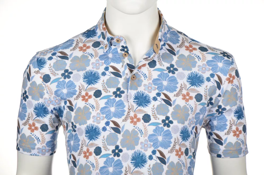 Polo blanc à fleurs col chemise manche courte de 3XL à 6XL-3XL
