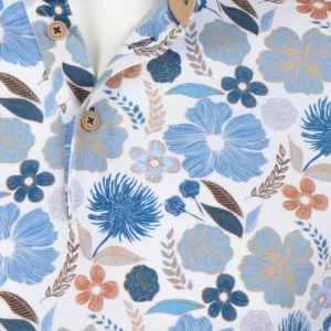 Polo blanc à fleurs col chemise manche courte de 3XL à 6XL-3XL