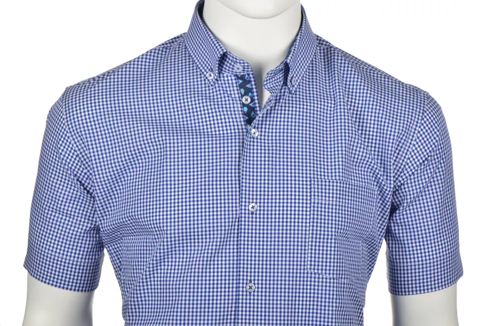 Chemise petits carreaux bleu manche courte de 3XL à 6XL-5XL