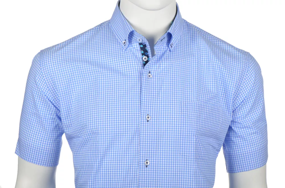 Chemise petits carreaux turquoise manche courte de 3XL à 6XL-4XL