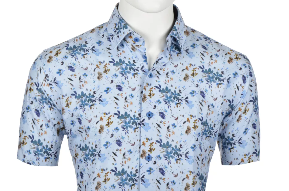 Chemise lin bleu clair manche courte de 3XL à 6XL-4XL