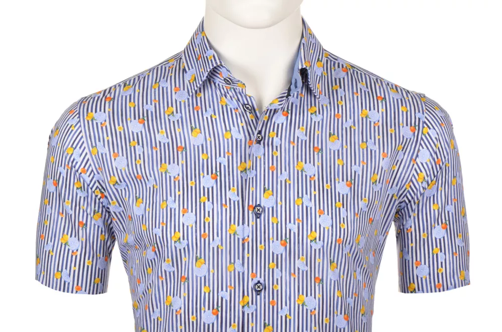 Chemise lignée bleu manche courte de 3XL à 6XL-4XL