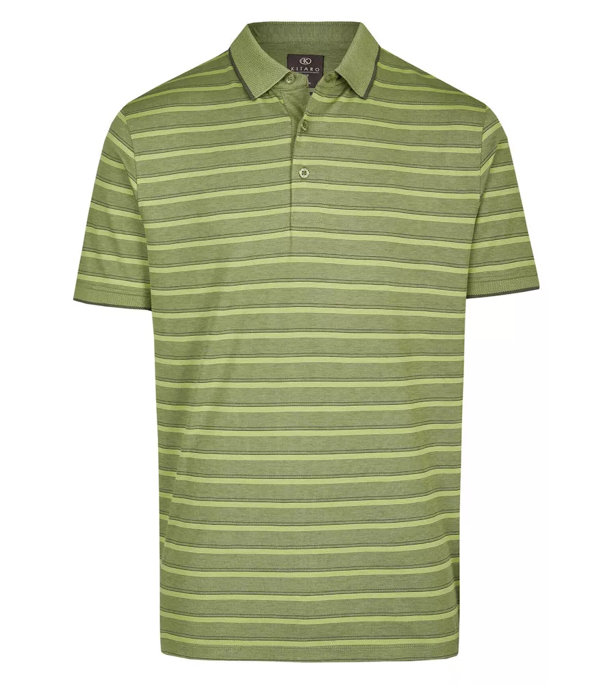 Polo rayé ton sur ton vert olive manches courtes-3XL