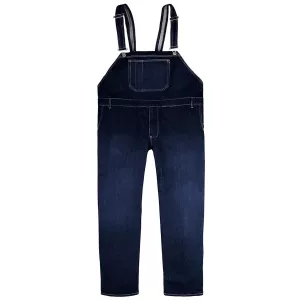 Salopette en jean bleu foncé délavé robuste -3XL