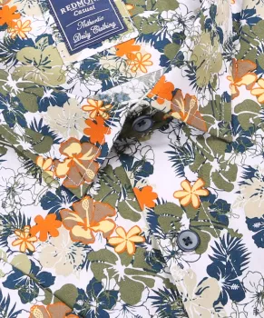 Chemise manche courte fleurs blanche motif tropical-5XL