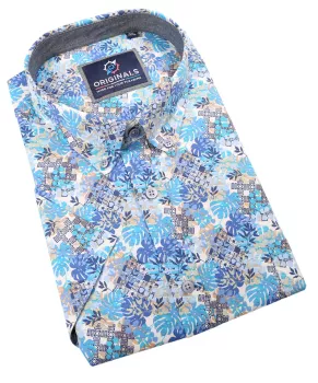 Chemise tropicale bleue manches courtes tille été