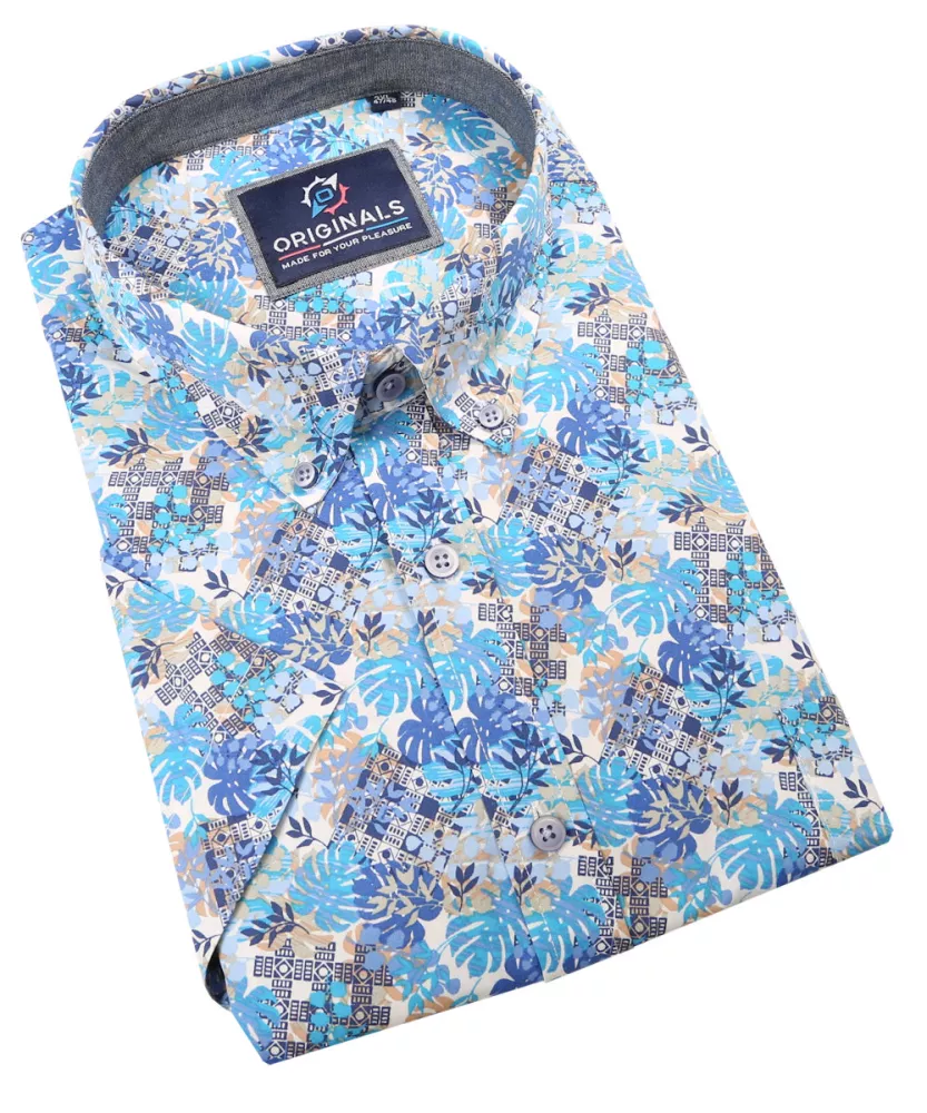 Chemise tropicale bleue manches courtes tille été-4XL