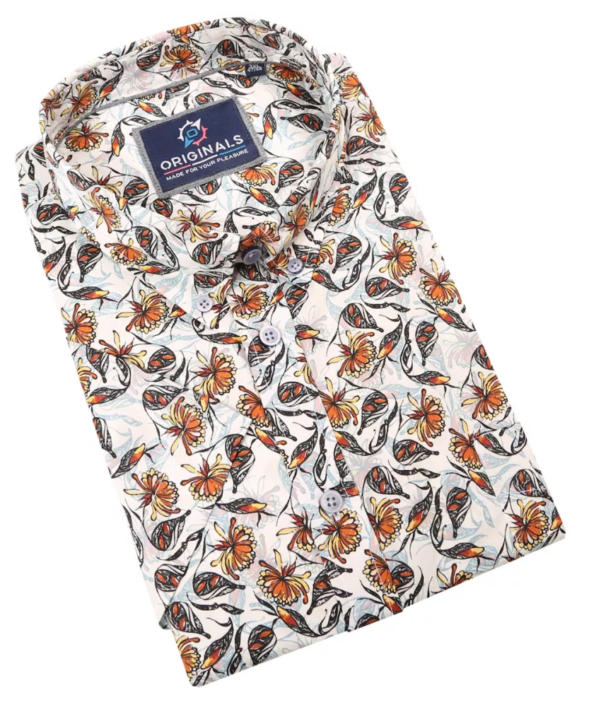 Chemise tropicale à fleurs orange foncée taille 5XL été - XXL4YOU-5XL