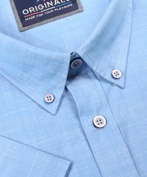 Chemise unie bleue coton slub chic-4XL