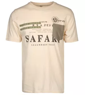 T-shirt safari Beige clair imprimé aventure avec poche-3XL