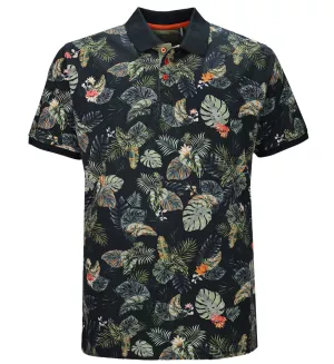 Polo hawaïen gris anthracite feuillage tropical