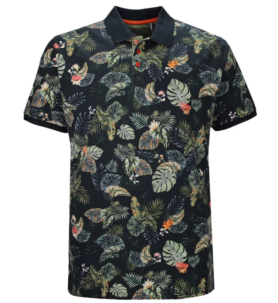 Polo hawaïen gris anthracite feuillage tropical-4XL
