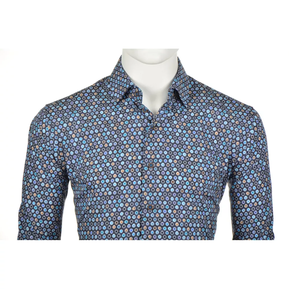 Chemise bleu marine avec motifs  manche longue de 2XL à 6XL-2XL