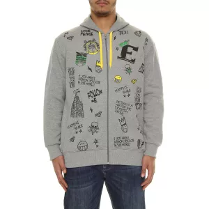 Sweat zippé à capuche Mélange de gris clair imprimé smiley