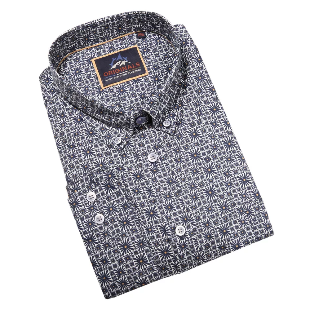 Chemise manche longue bleu marine petites fleurs  5XL et 6XL-6XL