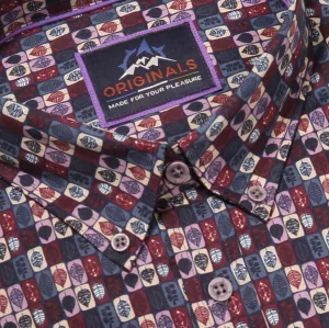Chemise manche longue bordeaux et violet petites feuilles de 3XL à 6XL-5XL
