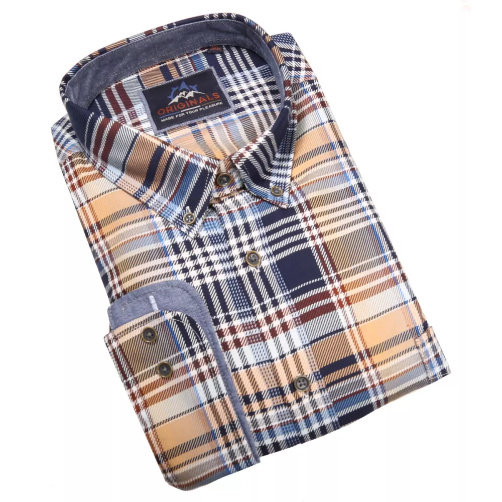 Chemise manche longue carreaux bordeaux bleu ocre de 3XL à 6XL-3XL