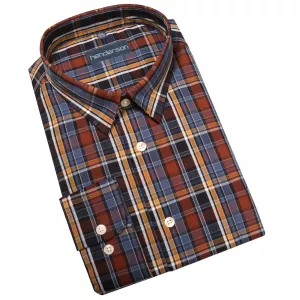Chemise à petits Carreaux brique, bleu et ocre