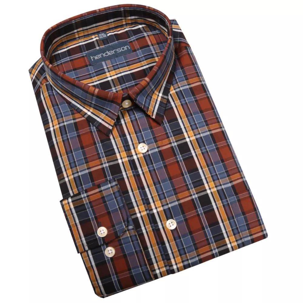 Chemise à petits Carreaux brique, bleu et ocre-3XL