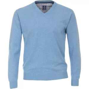 Pull Col en V manche longue bleu clair-4XL