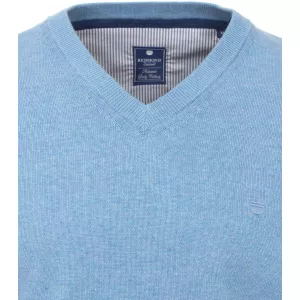 Pull Col en V manche longue bleu clair-6XL