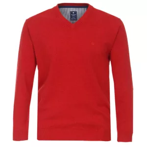 Pull Col en V manche longue rouge-5XL