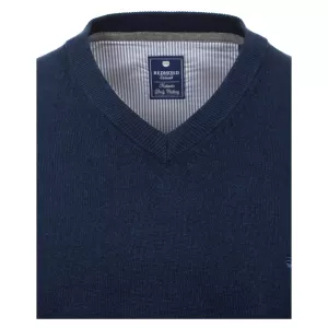 Pull Col en V manche longue bleu marine-4XL